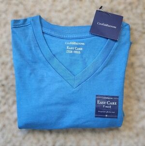 NWT Croft & Barrow Men's 2XB Easy Care V-Neck T-Shirt Big Blue